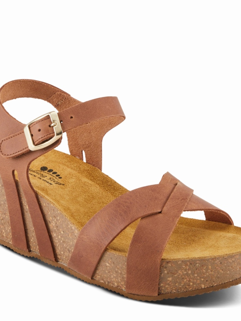 Spring Step Burton Brown Leather Cork Wedge Sandals Size 39